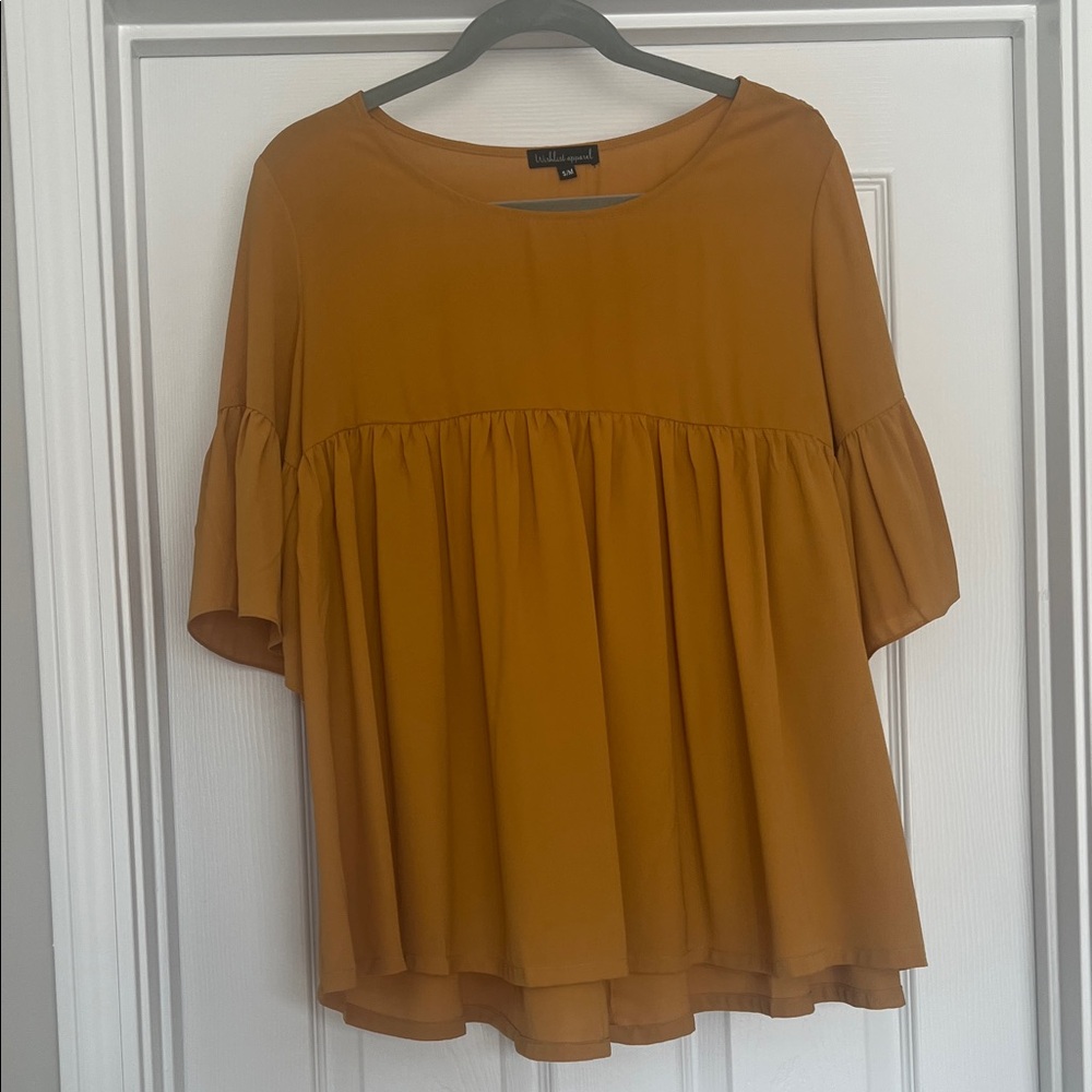 Boutique Mustard Ruffle-Sleeve Peplum Top